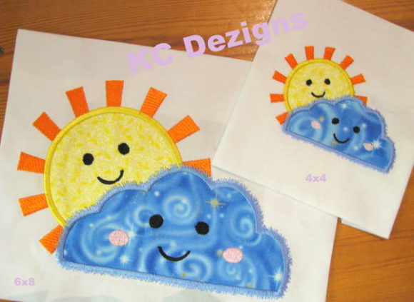 Cute Smiley Sun and Cloud Applique Design