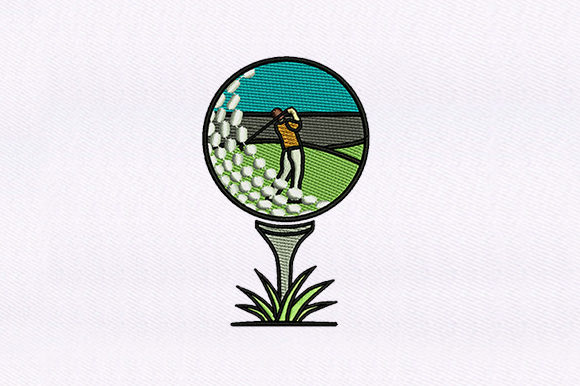 Scenic Golf Ball: A Charming Embroidery Design