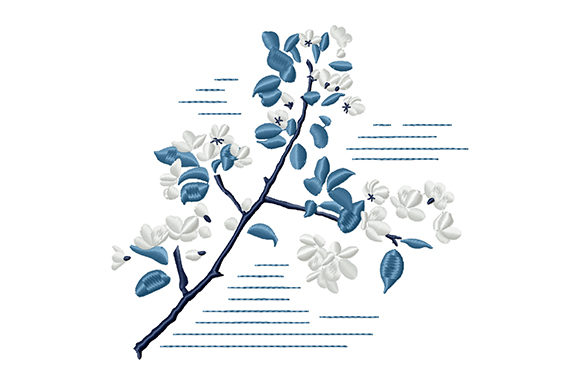 Stylized Apple Tree Branch Embroidery